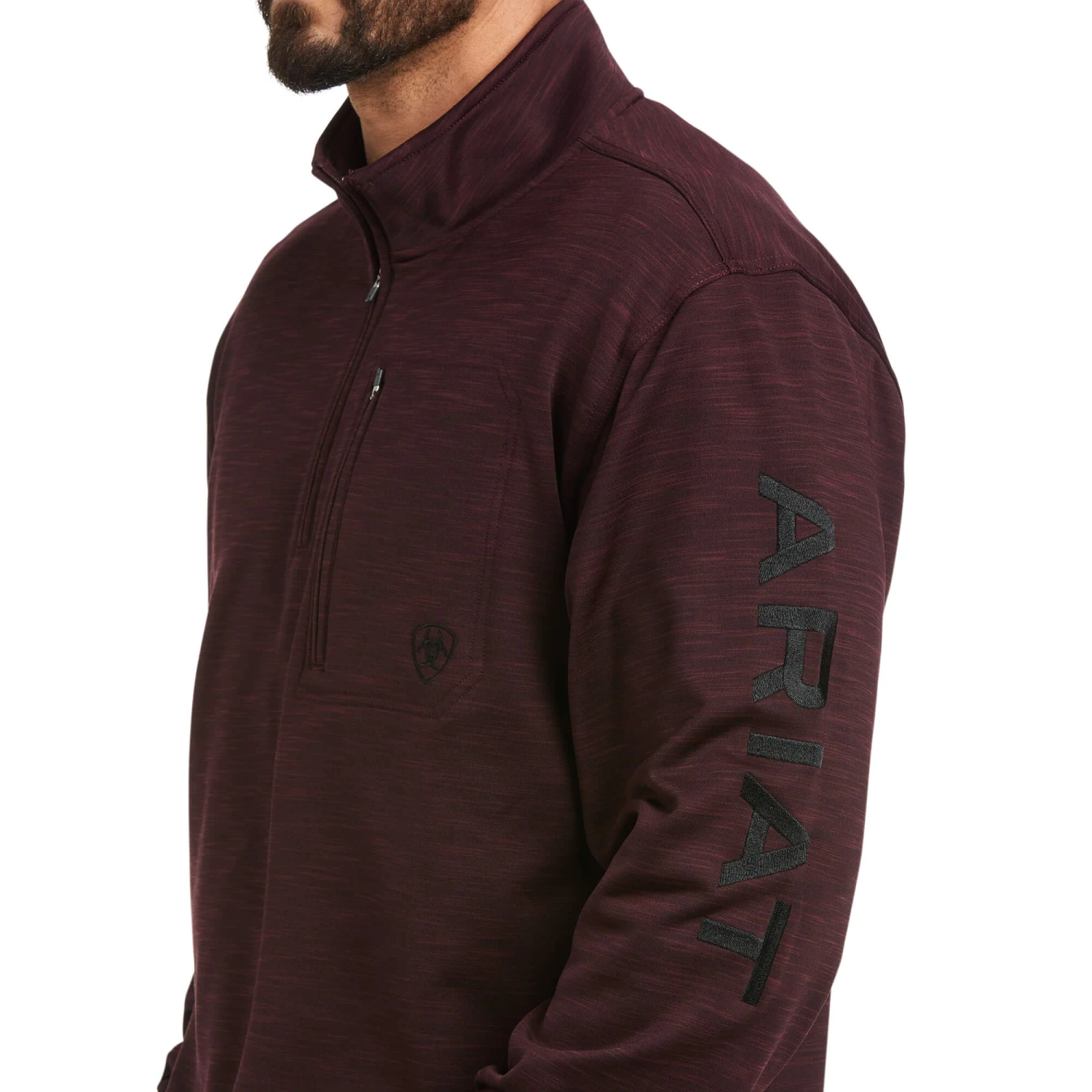 Ariat Men's Team Logo Malbec & Mid Grey 1/4 Zip Sweatshirt 10037540 3 Ariat Men's Team Logo Malbec & Mid Grey 1/4 Zip Sweatshirt 10037540 - Image 3