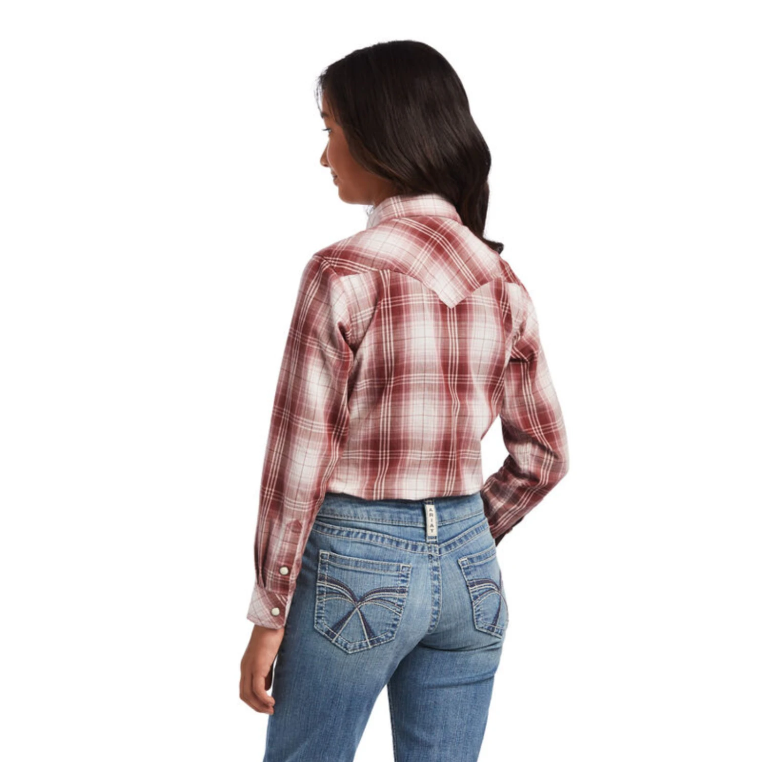 Ariat® Girls R.E.A.L™ Brown Plaid Snap Button Down Shirt 10040630 2 Ariat® Girls R.E.A.L™ Brown Plaid Snap Button Down Shirt 10040630 - Image 2