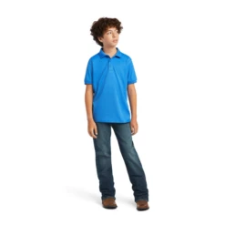 Ariat® Youth Boy's TEK Short Sleeve Aegean Blue Polo Shirt 10040659 -Ariat Shop 10040659D