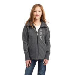 Ariat® Girl's Team Logo Full Zip Charcoal Grey Sweatshirt 10041370