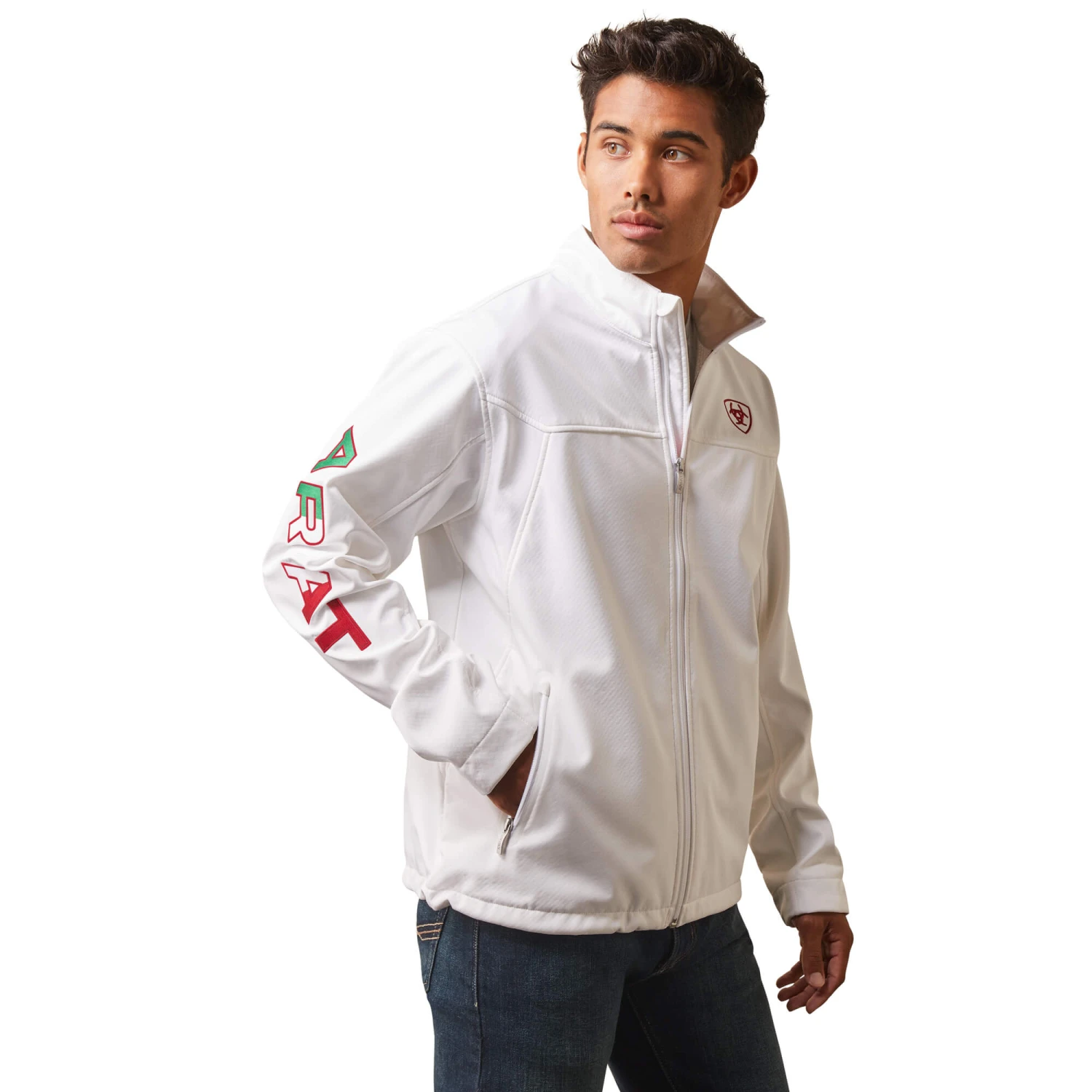 Ariat® Men's Team Mexico White Mexican Flag Softshell Jacket 10043549 1 Ariat® Men's Team Mexico White Mexican Flag Softshell Jacket 10043549