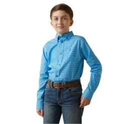 AriatĀ® Boys Lake Diamond Print Blue Grotto Button Down Shirt 10043714