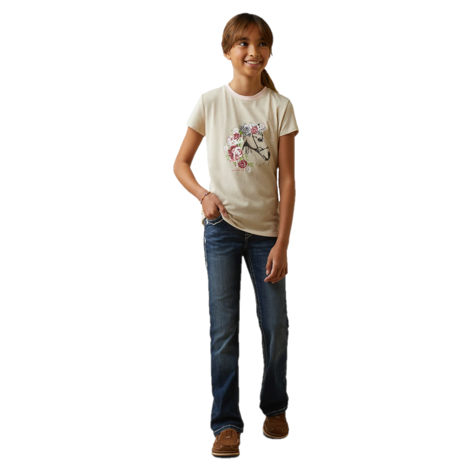 Ariat® Girls Flora Horse Oatmeal Heather Graphic T-Shirt 10043740 4 Ariat® Girls Flora Horse Oatmeal Heather Graphic T-Shirt 10043740 - Image 4