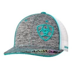Ariat Youth Heather Grey And Turquoise Shield Logo Cap 1517833