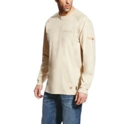 AriatĀ® Men's FR Air Crew Sand Heather Long Sleeve T-Shirt 10022328