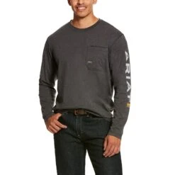AriatĀ® Men's Rebar Workman Grey Long Sleeve Logo T-Shirt 10027815