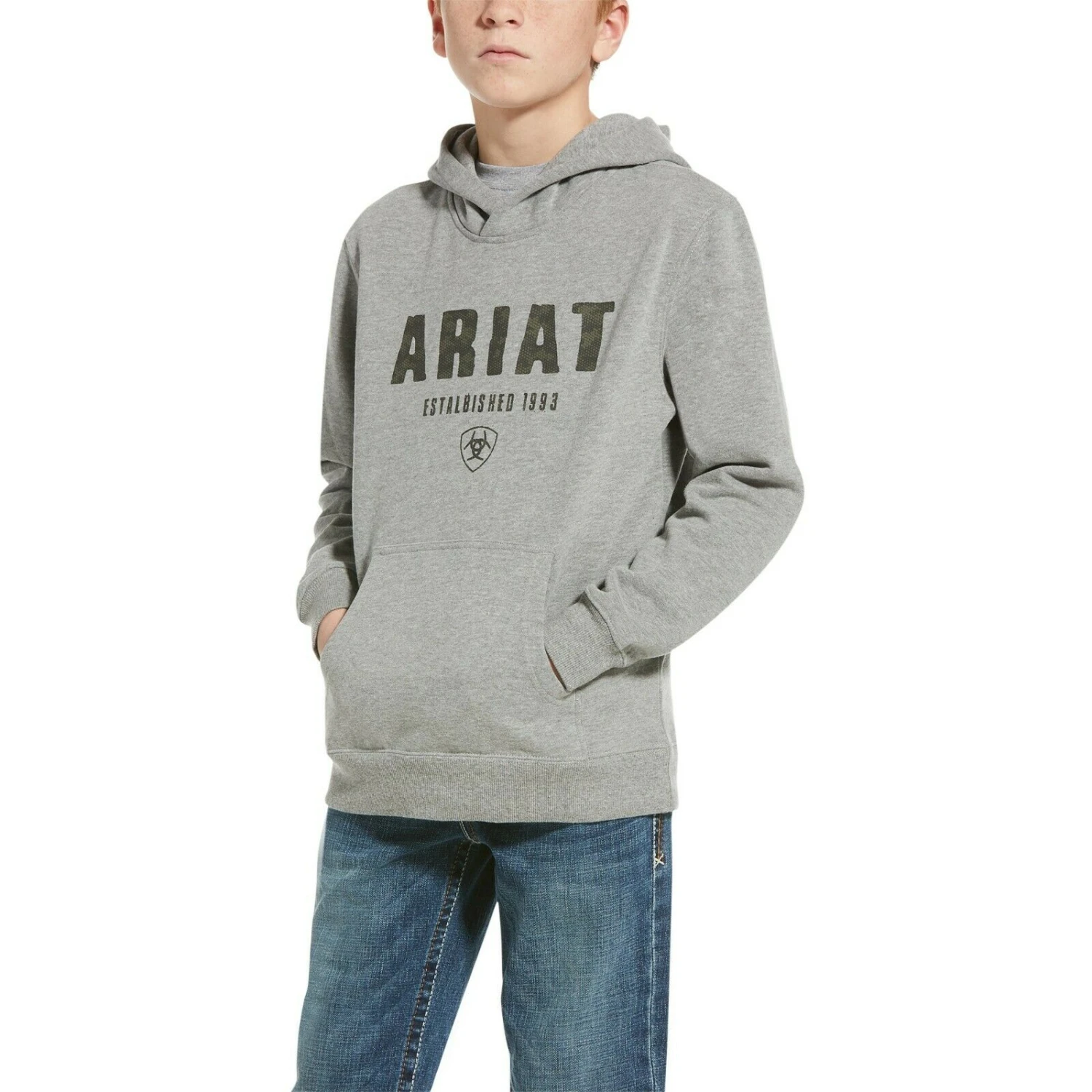 Ariat® Childrens Digi Logo Heather Grey Hoodie 10033564 1 Ariat® Childrens Digi Logo Heather Grey Hoodie 10033564