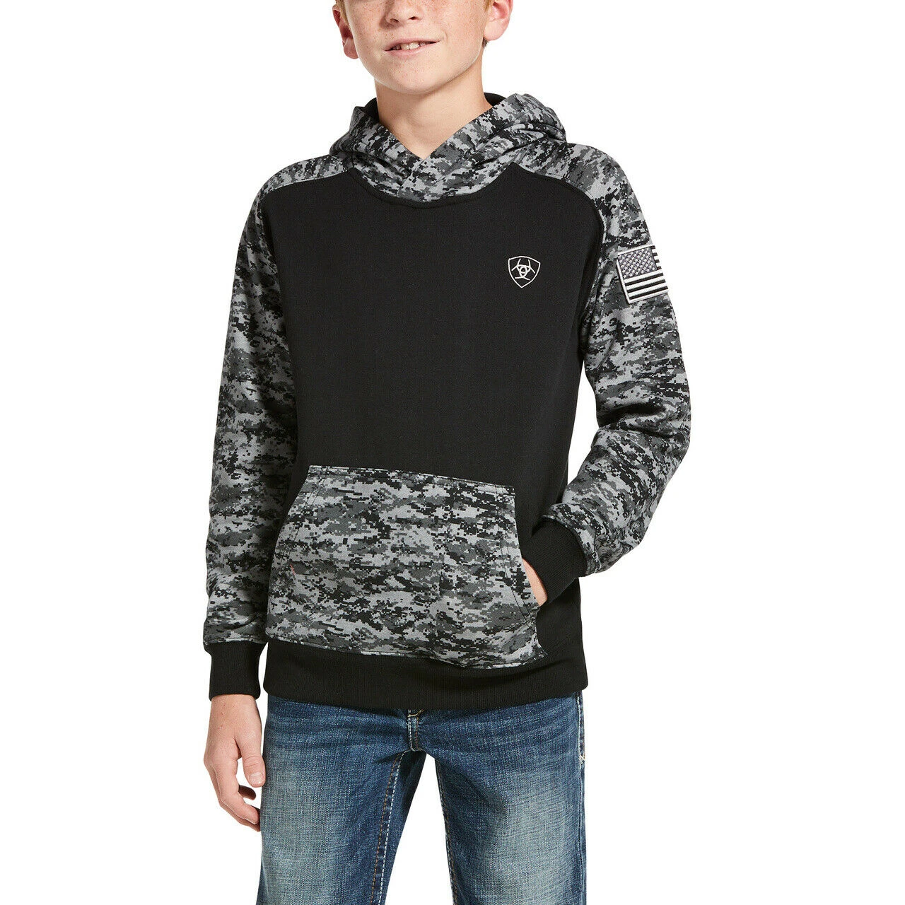 Ariat® Children's Black Patriot Digital Camo Hoodie 10032936 1 Ariat® Children's Black Patriot Digital Camo Hoodie 10032936