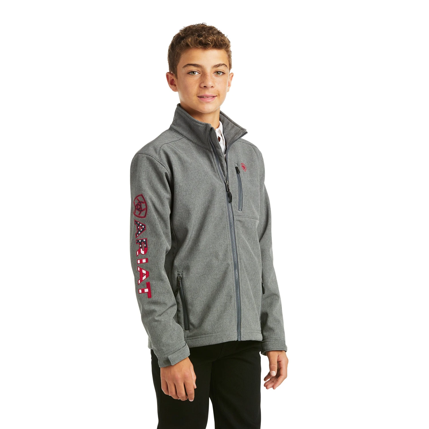 Ariat Children's Logo 2.0 Americana & Charcoal Softshell Jacket 10037366 1 Ariat Children's Logo 2.0 Americana & Charcoal Softshell Jacket 10037366