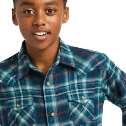 Ariat® Children's Hastings Retro Teal Long Sleeve Snap Shirt 10038070 -Ariat Shop F21 BYS WEST 10038070 detail01