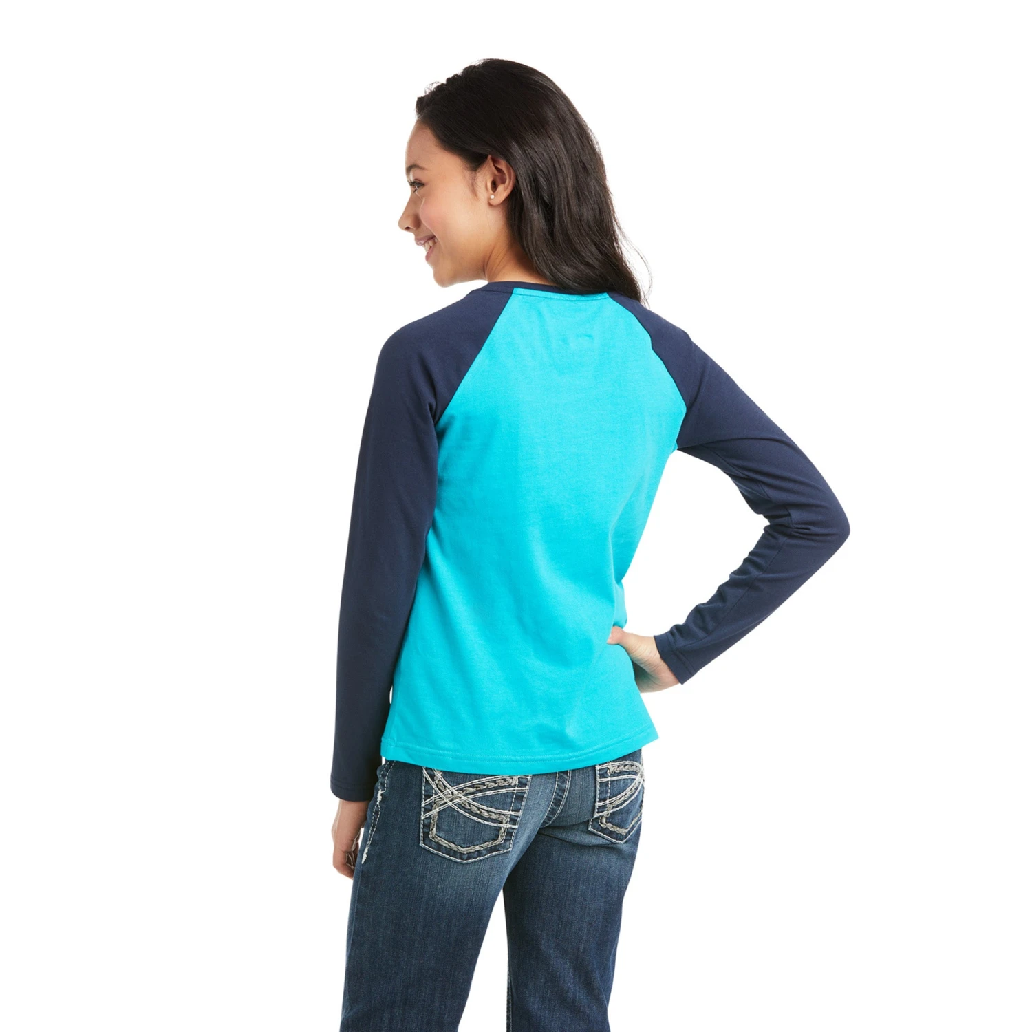 Ariat Children's REAL Aztec Logo Lake Blue T-Shirt 10037345 2 Ariat Children's REAL Aztec Logo Lake Blue T-Shirt 10037345 - Image 2