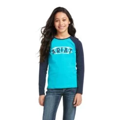 Ariat Children's REAL Aztec Logo Lake Blue T-Shirt 10037345