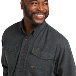 Ariat® Men's Rebar Flannel DuraStretch­™ Charcoal Work Shirt 10037412 -Ariat Shop F21 MNS WORK 10037412 detail01