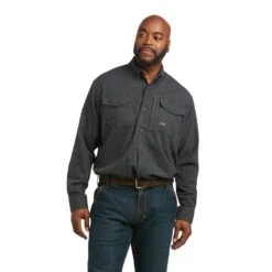 Ariat® Men's Rebar Flannel DuraStretch™ Charcoal Work Shirt 10037412
