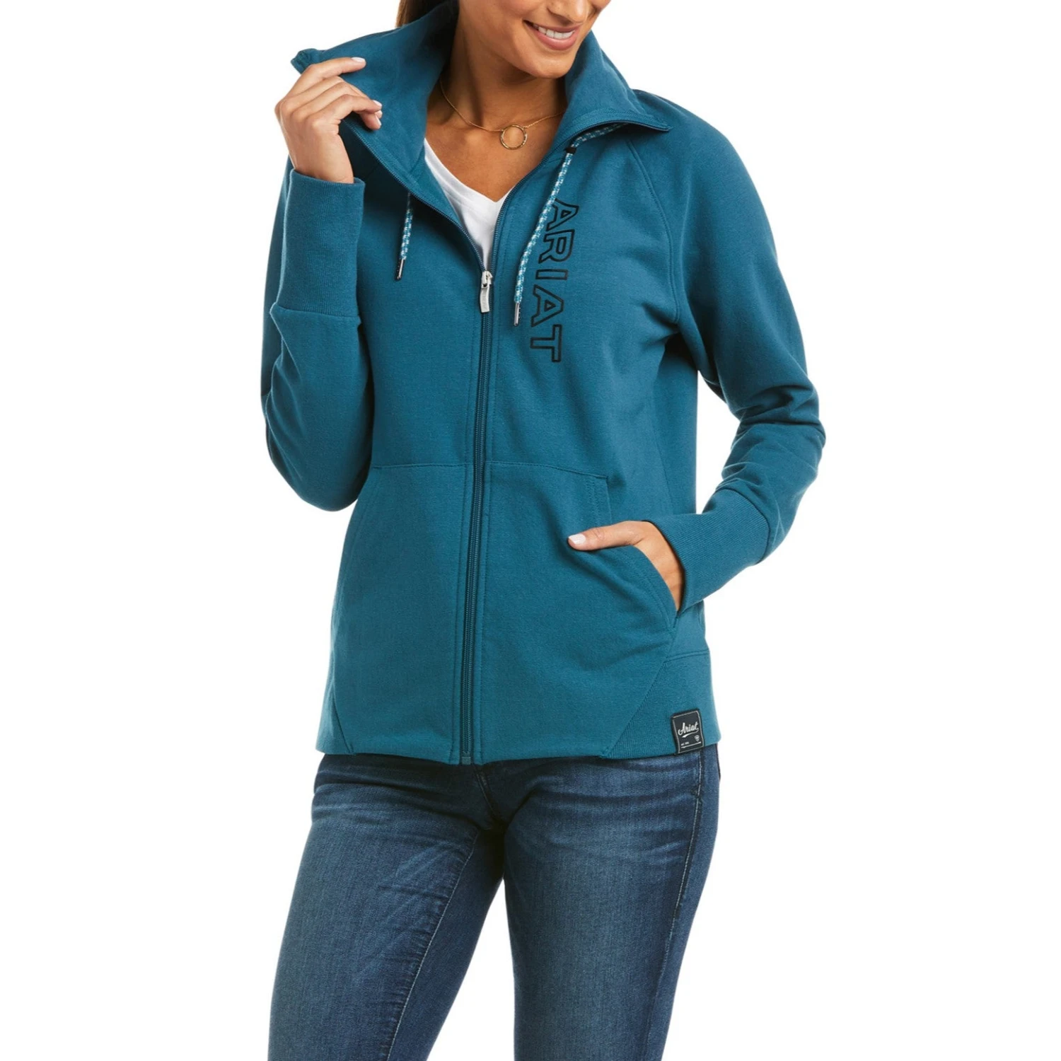 Ariat Ladies Team Logo Eurasian Teal Full Zip Sweatshirt 10037615 1 Ariat Ladies Team Logo Eurasian Teal Full Zip Sweatshirt 10037615