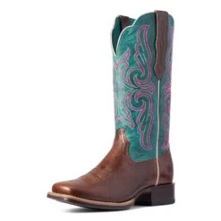 Ariat Ladies Primera Barrel Brown & Teal Stretchfit Boots 10038303 -Ariat Shop F21 WMS WEST 10038303 3 4 front