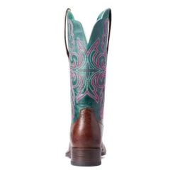 Ariat Ladies Primera Barrel Brown & Teal Stretchfit Boots 10038303 -Ariat Shop F21 WMS WEST 10038303 heel