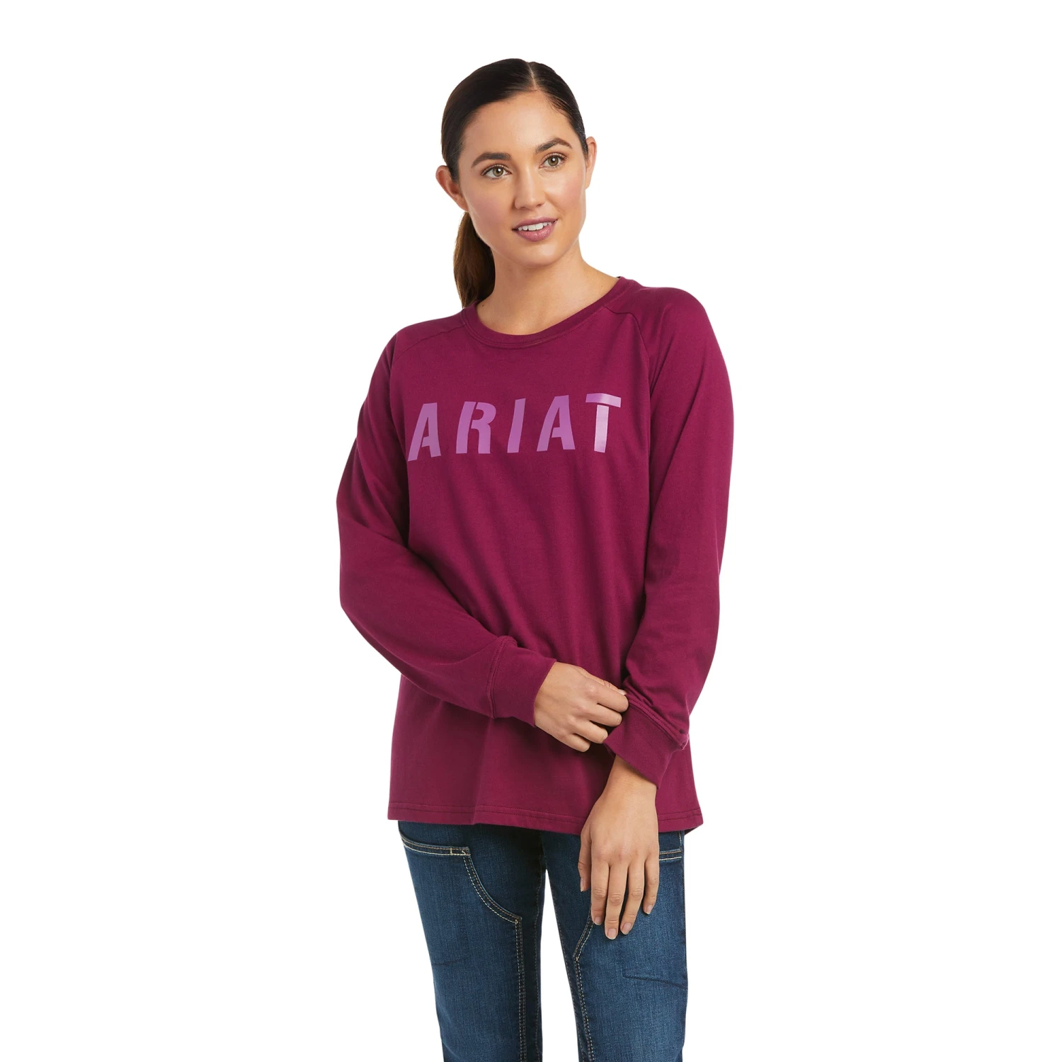 Ariat® Women's Rebar CottonStrong™ Purple Long Sleeve T-Shirt 10037435 1 Ariat® Women's Rebar CottonStrong™ Purple Long Sleeve T-Shirt 10037435
