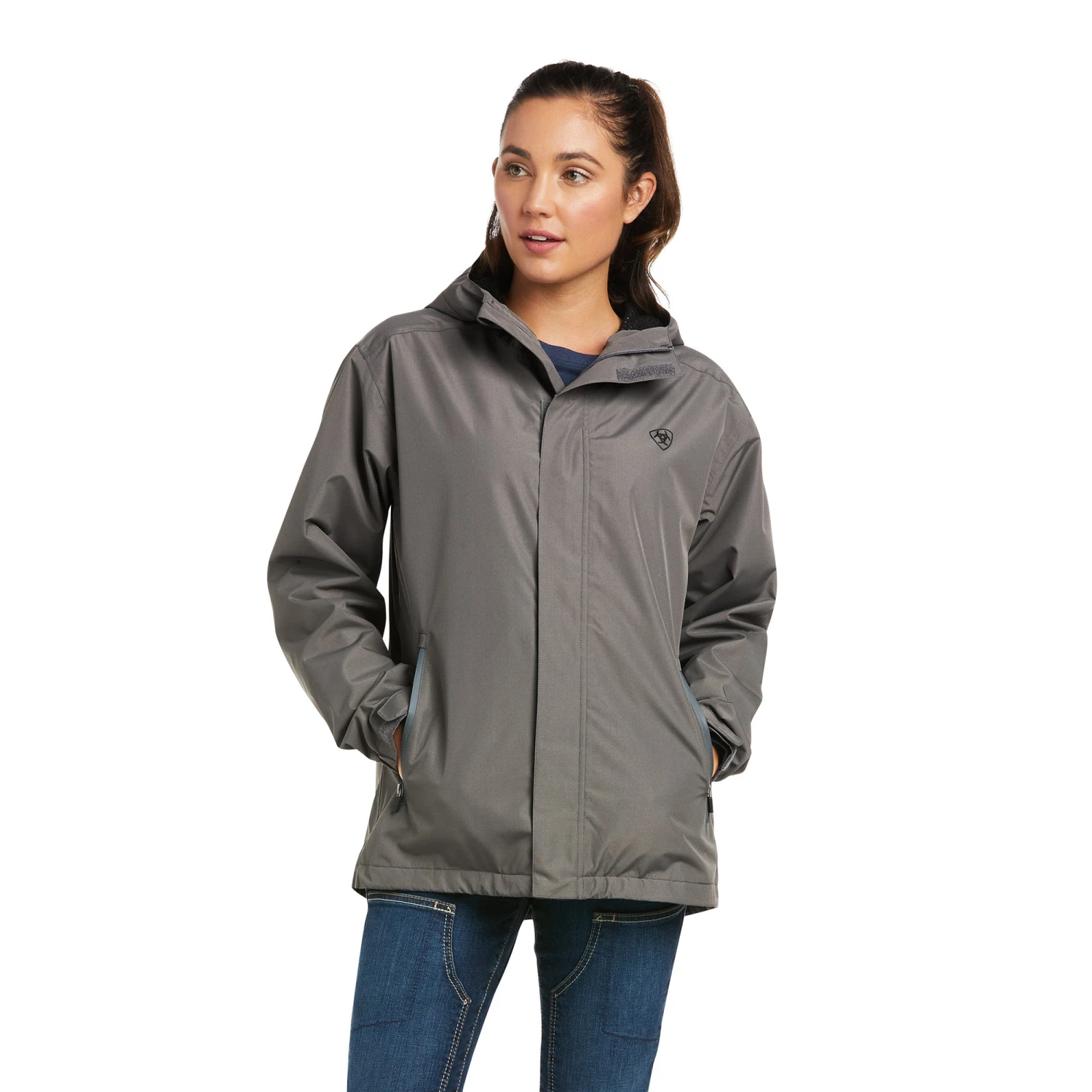Ariat® Ladies Rebar Stormshell Logo Waterproof Grey Jacket 10037843 1 Ariat® Ladies Rebar Stormshell Logo Waterproof Grey Jacket 10037843