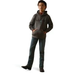 Ariat® Boy's Horns Southwest Medium Grey Heather Hoodie 10041151 -Ariat Shop F22 BYS WEST 10041151 full