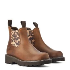 Ariat® Ladies Fatbaby® Twin Gore Tan & Leopard Ankle Boots 10042418 -Ariat Shop F22 WMS WEST 10042418 pair