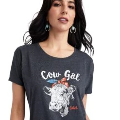 Ariat® Ladies "Cow Gal" Charcoal Heather Graphic T-shirt 10042716 -Ariat Shop F22 WMS WEST 10042716 detail01