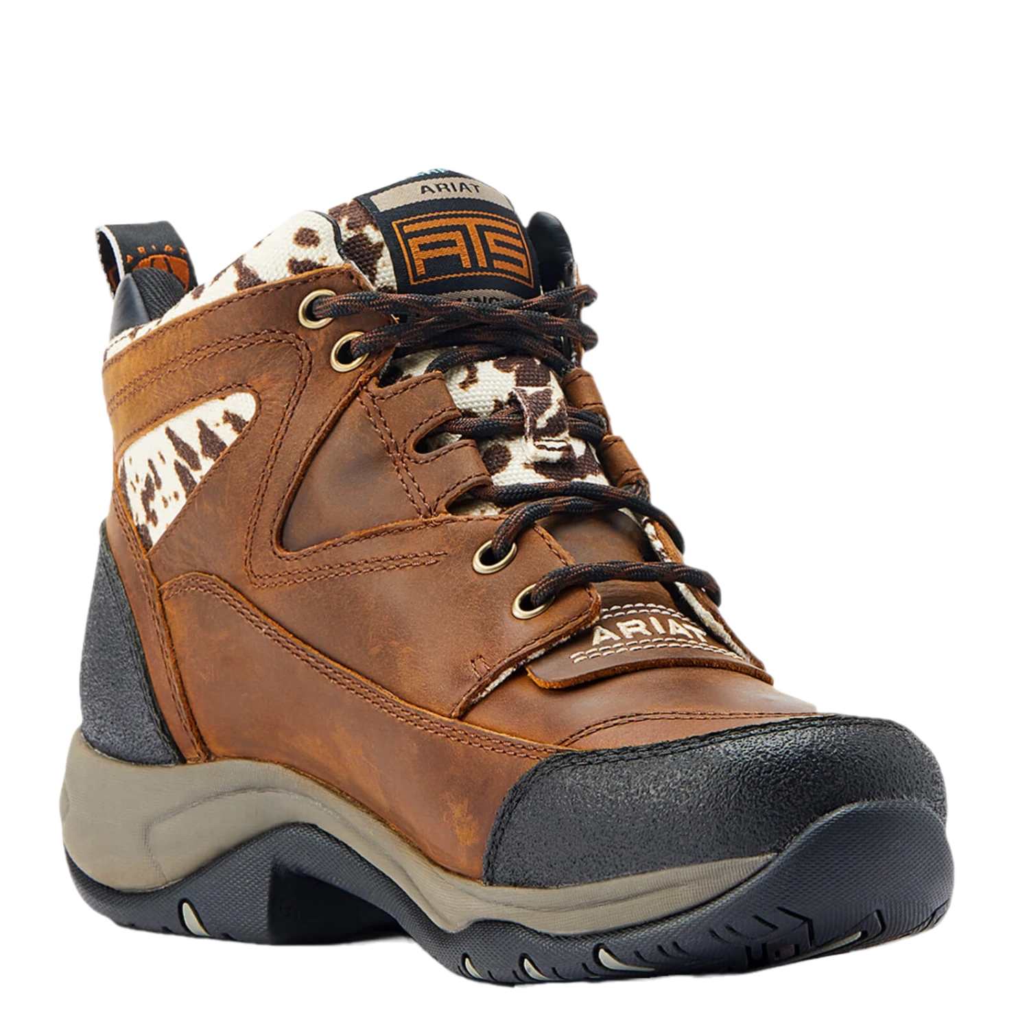 Ariat® Ladies Terrain H2O Distressed Brown & Speckled Cow Print Boots 10044538 1 Ariat® Ladies Terrain H2O Distressed Brown & Speckled Cow Print Boots 10044538