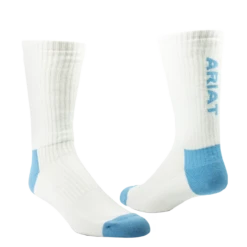 Ariat 3 Pack Cotton White & Blue Crew Socks AR2239-200