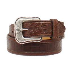 Ariat Men's Brown Crocodile Print Floral Embossed Tab Belt A1021202