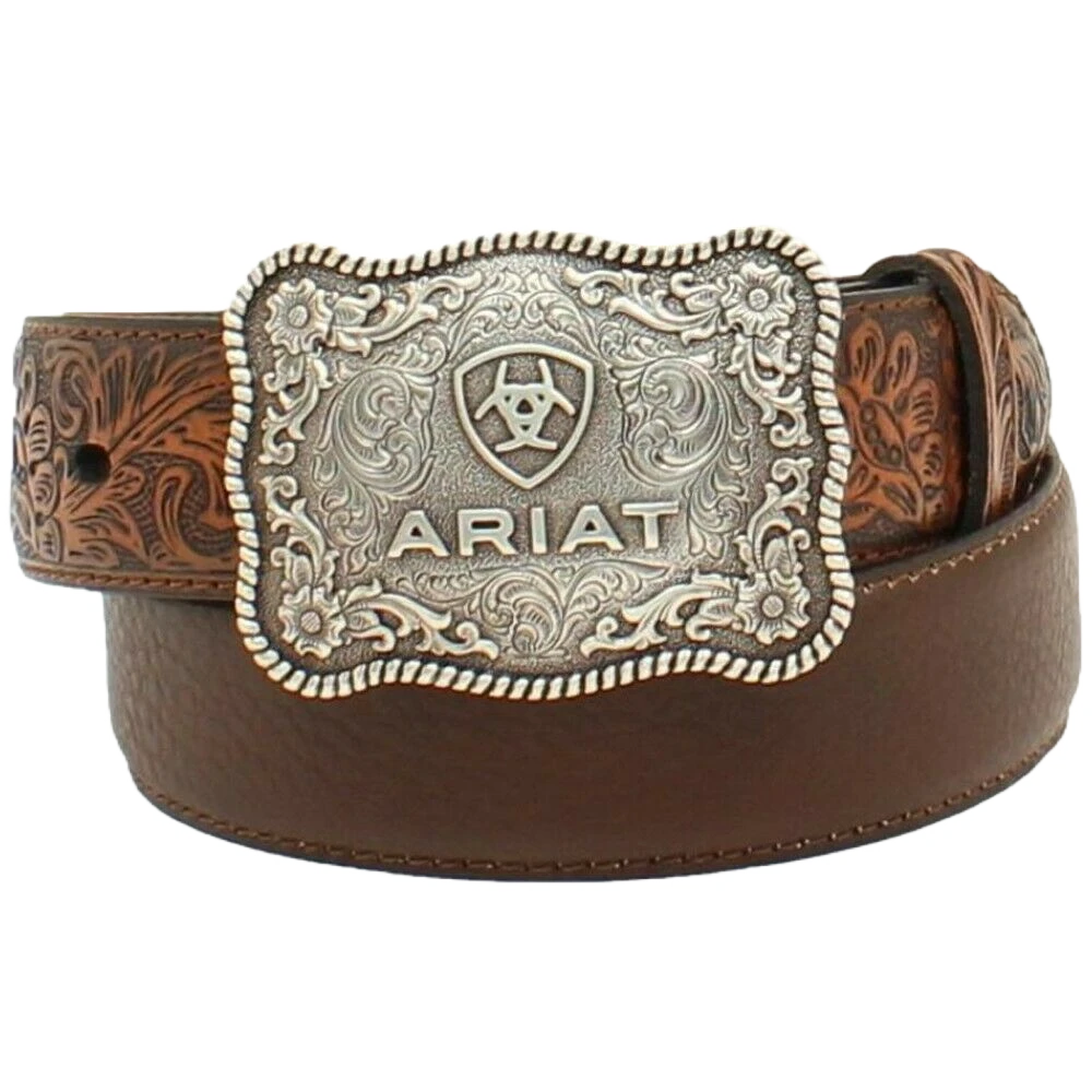 Ariat® Boy's 1/4" Flower Tooled Brown Belt A1301002 1 Ariat® Boy's 1/4" Flower Tooled Brown Belt A1301002