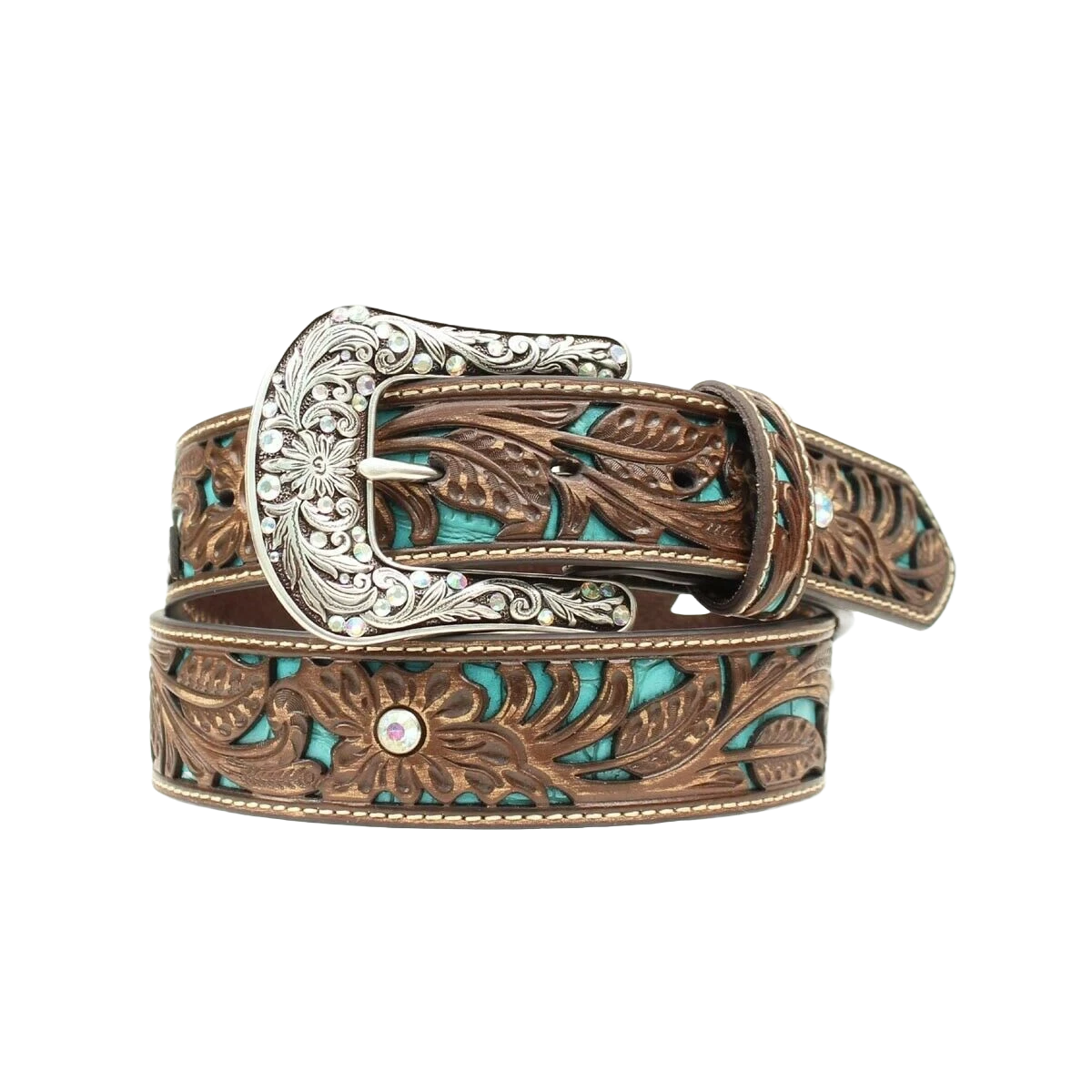 Ariat Ladies Floral Tooled With Turquoise Inlay Belt A1513402 1 Ariat Ladies Floral Tooled With Turquoise Inlay Belt A1513402