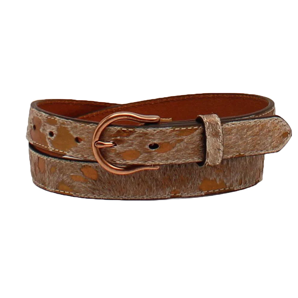 Ariat® Ladies 1" Brass Metallic Calf Hair Tan Belt A1532408 1 Ariat® Ladies 1" Brass Metallic Calf Hair Tan Belt A1532408