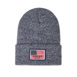 Ariat® Men's Rebar American Flag Patch Navy Marl Beanie 10041509