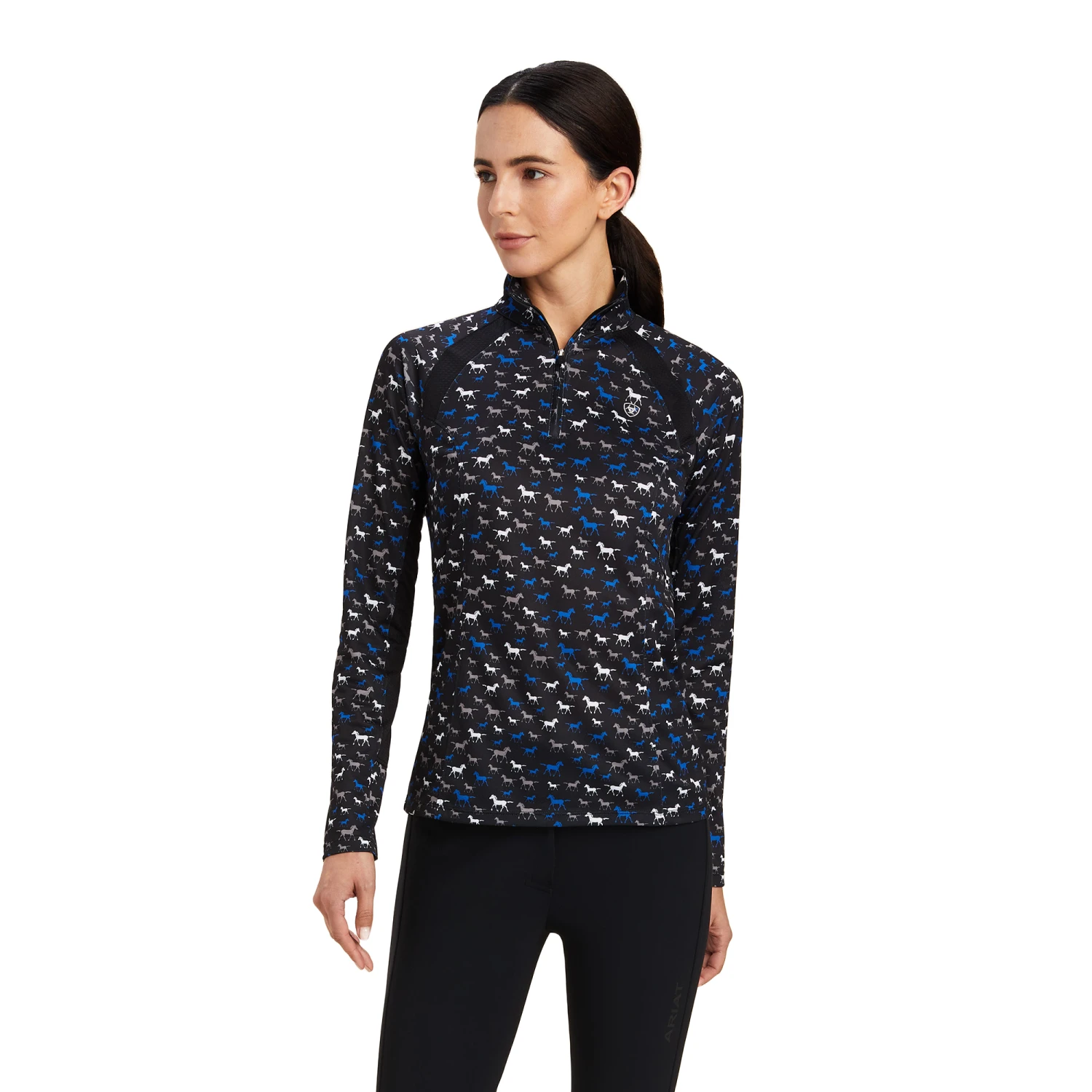 Ariat® Ladies Suntopper 2.0 1/4 Zip Black Busy Pony Baselayer 10041189 4 Ariat® Ladies Suntopper 2.0 1/4 Zip Black Busy Pony Baselayer 10041189 - Image 4