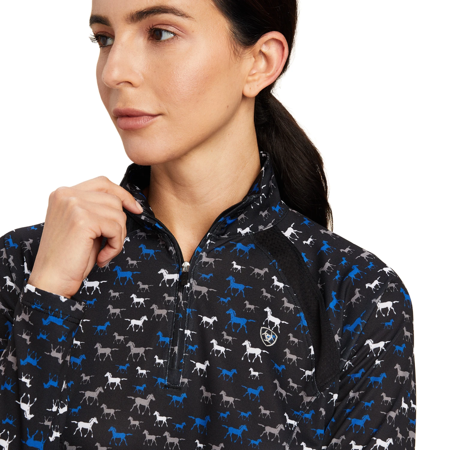 Ariat® Ladies Suntopper 2.0 1/4 Zip Black Busy Pony Baselayer 10041189 2 Ariat® Ladies Suntopper 2.0 1/4 Zip Black Busy Pony Baselayer 10041189 - Image 2