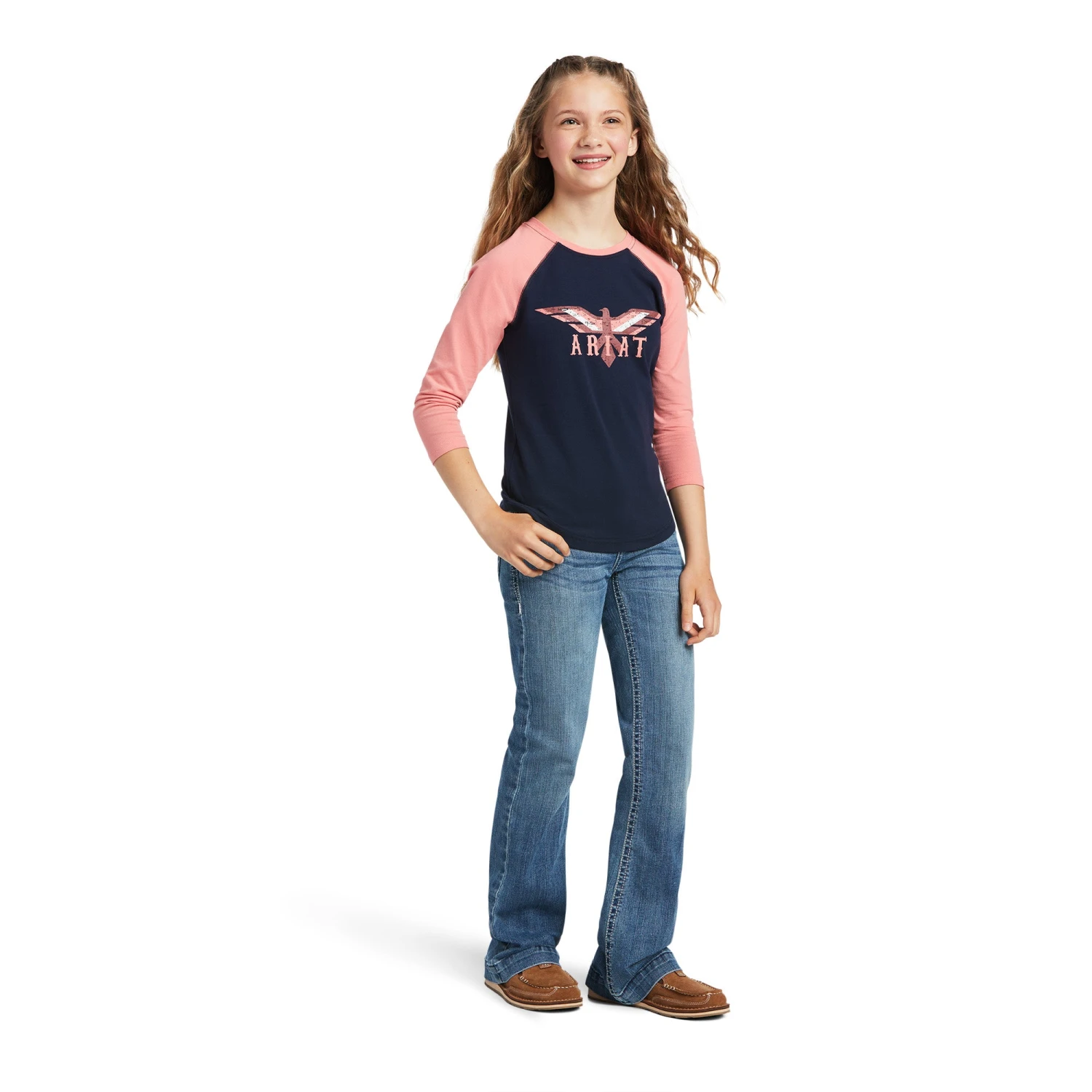 Ariat Girl's REAL Firebird Navy/Peach Blossom T-Shirt 10039501 3 Ariat Girl's REAL Firebird Navy/Peach Blossom T-Shirt 10039501 - Image 3