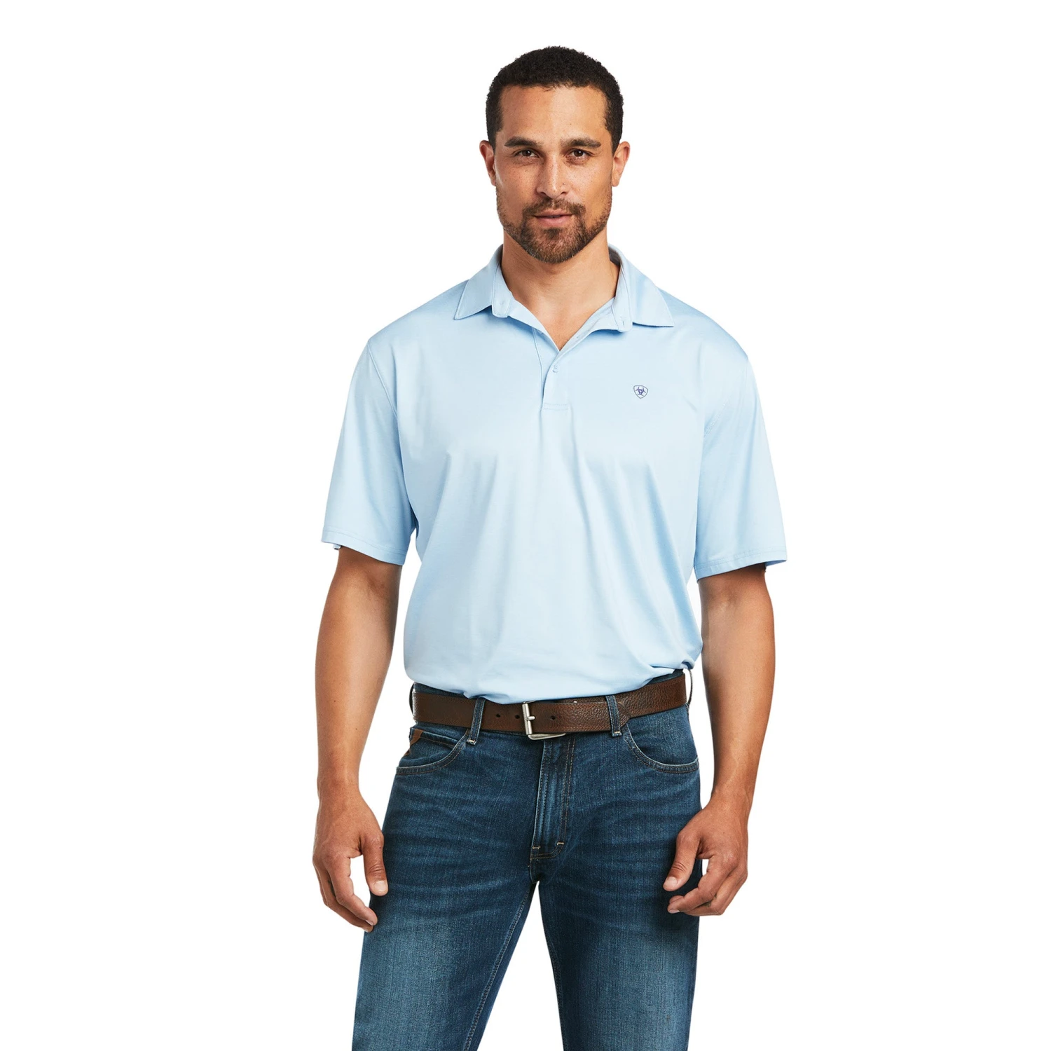 Ariat® Men's Charger 2.0 Short Sleeve Powder Blue Polo Shirt 10039413 1 Ariat® Men's Charger 2.0 Short Sleeve Powder Blue Polo Shirt 10039413
