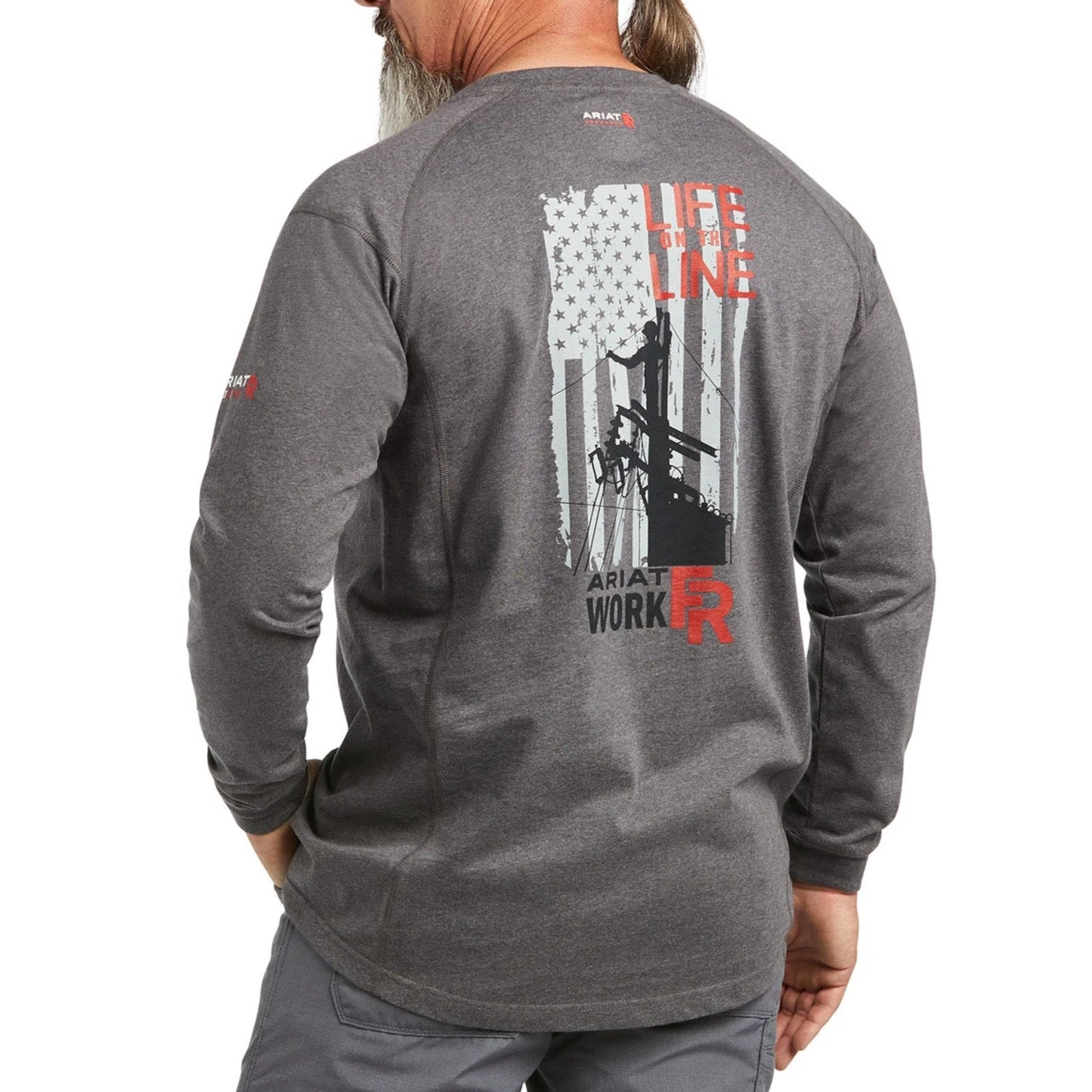 Ariat® Men's FR Air Life On The Line Charcoal Graphic T-Shirt 10039429 1 Ariat® Men's FR Air Life On The Line Charcoal Graphic T-Shirt 10039429