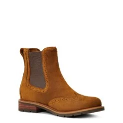 Ariat Ladies Wexford Brogue Waterproof Honey Brown Booties 10040384 -Ariat Shop S22 WMS ENGL 10040384 medial