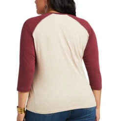 Ariat® Ladies R.E.A.L.™ Long Live Oatmeal Baseball T-Shirt 10039778 7 Ariat® Ladies R.E.A.L.™ Long Live Oatmeal Baseball T-Shirt 10039778 -Ariat Shop S22 WMS WEST 10039778 back plus