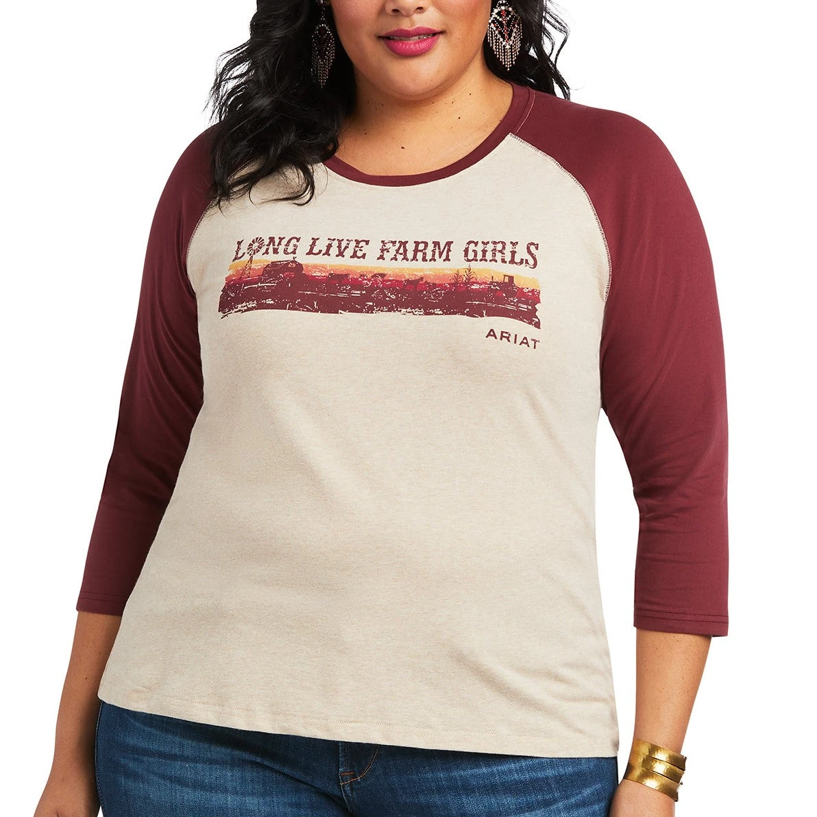 Ariat® Ladies R.E.A.L.™ Long Live Oatmeal Baseball T-Shirt 10039778 3 Ariat® Ladies R.E.A.L.™ Long Live Oatmeal Baseball T-Shirt 10039778 - Image 3