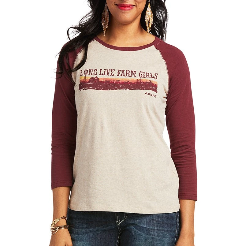 Ariat® Ladies R.E.A.L.™ Long Live Oatmeal Baseball T-Shirt 10039778 1 Ariat® Ladies R.E.A.L.™ Long Live Oatmeal Baseball T-Shirt 10039778