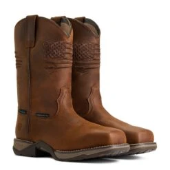 Ariat Ladies Anthem Patriot Waterproof Brown Square Toe Boots 10040369 -Ariat Shop S22 WMS WEST 10040369 pair