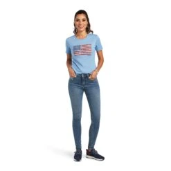 Ariat® Ladies Paisley Flag Light Blue Heather Graphic T-shirt 10040962 -Ariat Shop S22 WMS WEST 10040962 full