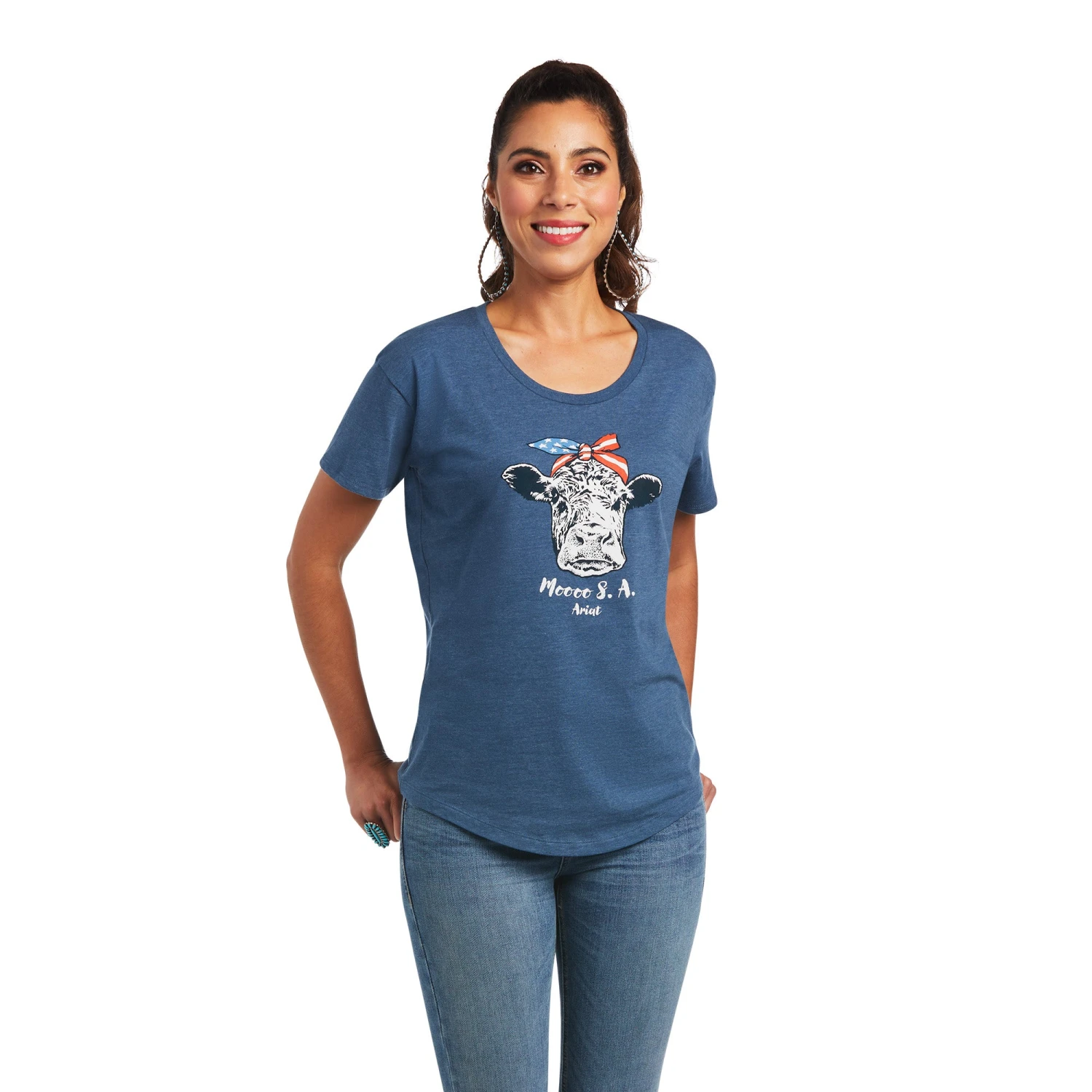 Ariat® Ladies Moo Sa Sailor Blue Heather Graphic T-shirt 10040965 1 Ariat® Ladies Moo Sa Sailor Blue Heather Graphic T-shirt 10040965