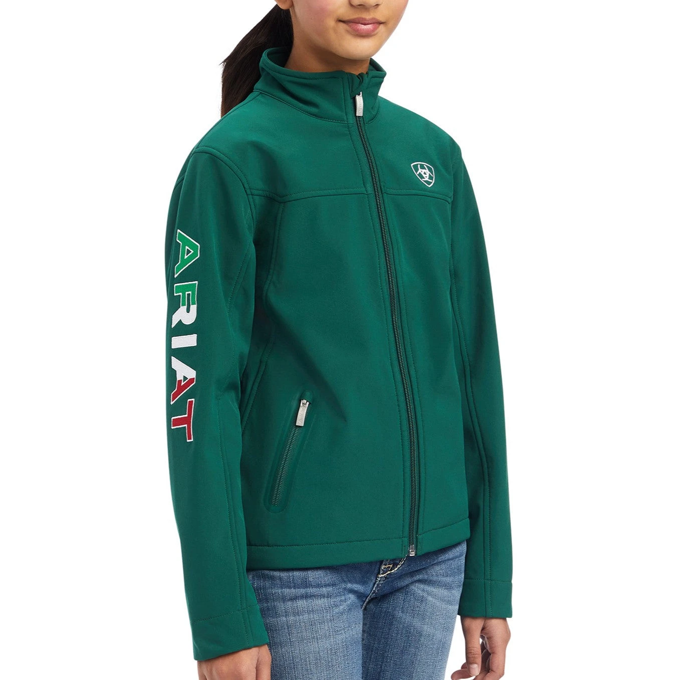 Ariat® Children's New Team Soft Shell Verde Mexico Jacket 10039202 1 Ariat® Children's New Team Soft Shell Verde Mexico Jacket 10039202