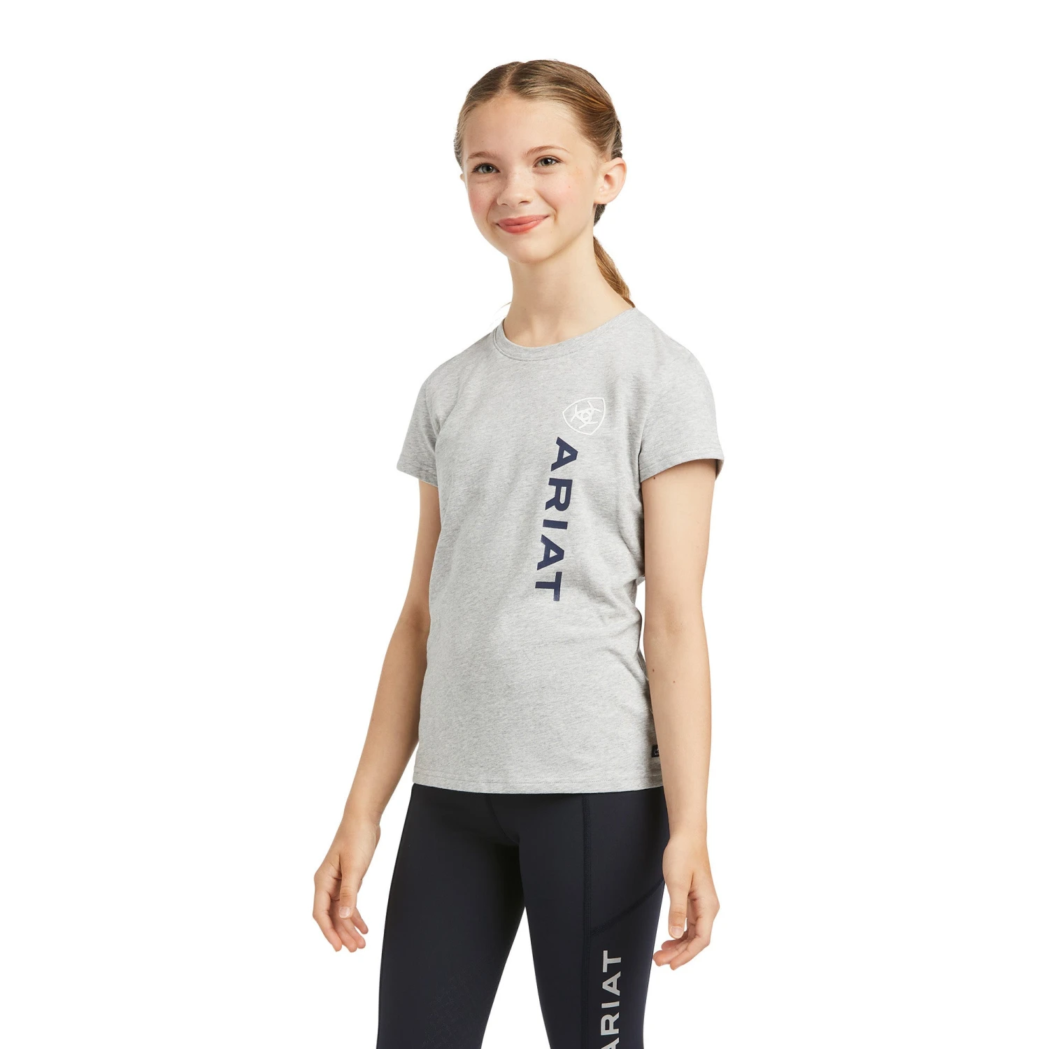Ariat® Children's Vertical Logo Heather Grey Short Sleeve T-Shirt 10039225 1 Ariat® Children's Vertical Logo Heather Grey Short Sleeve T-Shirt 10039225
