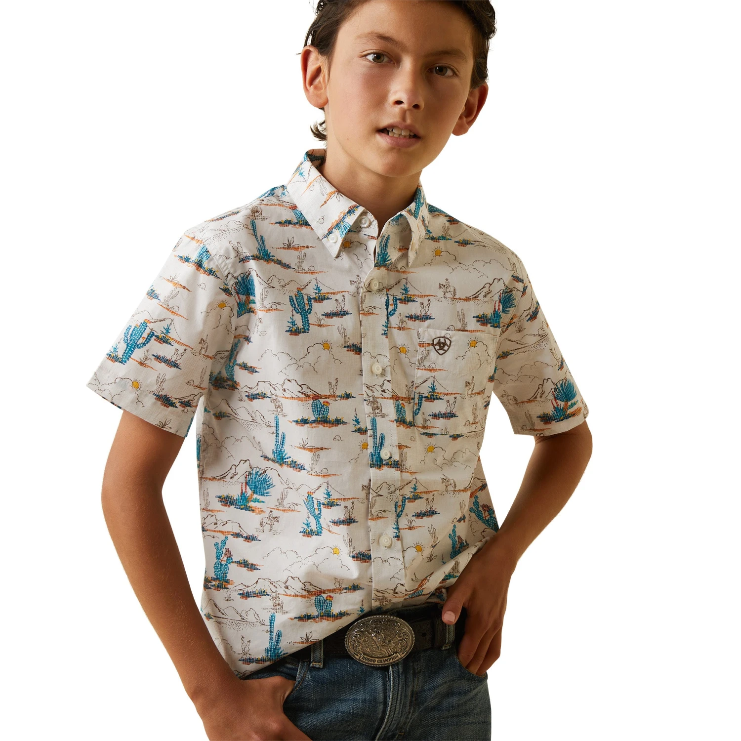 Ariat® Youth Boy's Krish White Desert Scene Button Down Shirt 10043721 1 Ariat® Youth Boy's Krish White Desert Scene Button Down Shirt 10043721