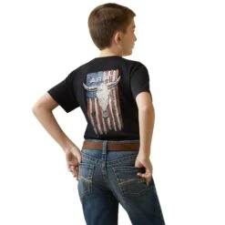 Ariat® Youth Boy's Steer Skull American Flag Black T-Shirt 10044753