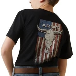 Ariat® Youth Boy's Steer Skull American Flag Black T-Shirt 10044753 -Ariat Shop S23 BYS WEST 10044753 detail02